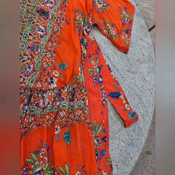 Anthropologie Emmanuel Maxi Dress Kimono Robe Boho Floral Bohemian Orange 1X - Picture 10 of 14